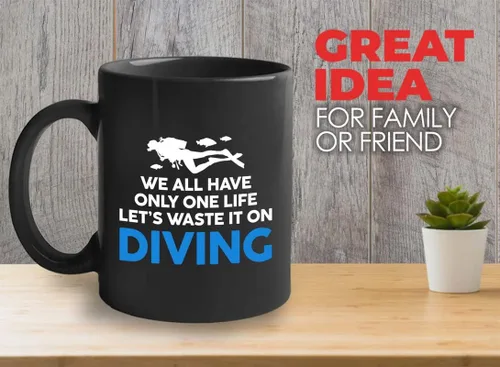 Vista 7 de Taza de café de buceo de 11 onzas, color negro, sumerge en la felicidad, actividades de respiración subacuática, pasatiempos, natación, ascenso