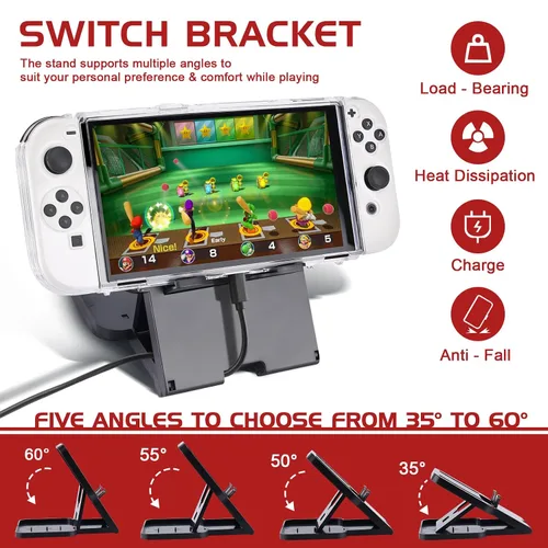 Vista 3 de SIKEMAY Switch Case Accessories Bundle Compatible with Nintendo Switch OLED 10 in 1 Carrying Case Includes Screen Protector, Console Grip, Clear