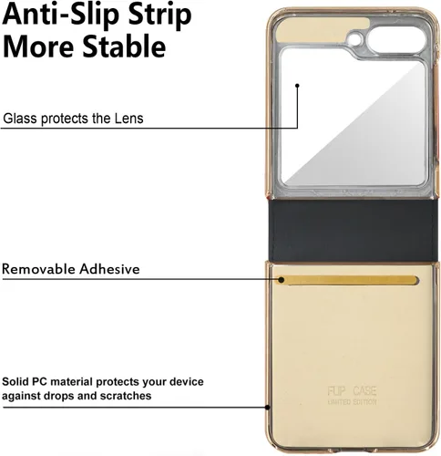 Vista 6 de Funda de cuero prémium para Galaxy Z Flip 6 con agarre de mano y bufanda de seda con correa de muñeca para mujer, funda Z Flip6 con protector