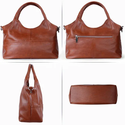Vista 3 de KOGTLA Bolso tipo bandolera grande de cuero para mujer, Marrón, Classic