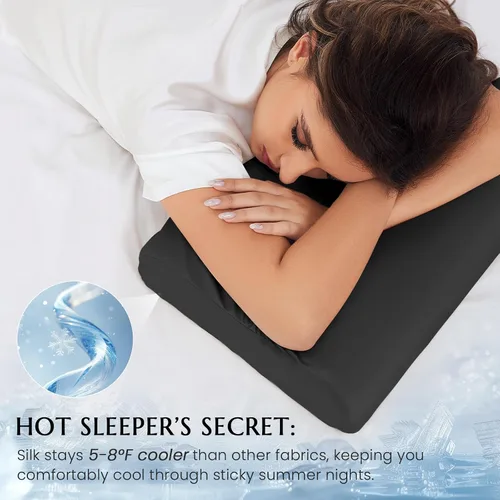 Vista 3 de THXSILK 19 Momme - Funda de almohada 100% seda de morera para almohada de espuma viscoelástica de contorno, funda de almohada cervical, paquete de 1