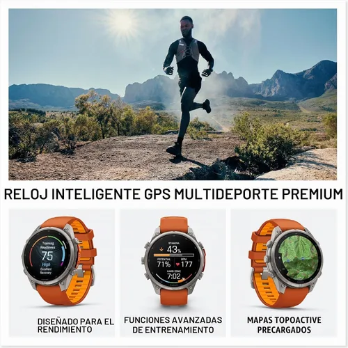 Vista 2 de Garmin fēnix® 9 Pro, titanio, 1.850 in, naranja otoño/naranja chispa
