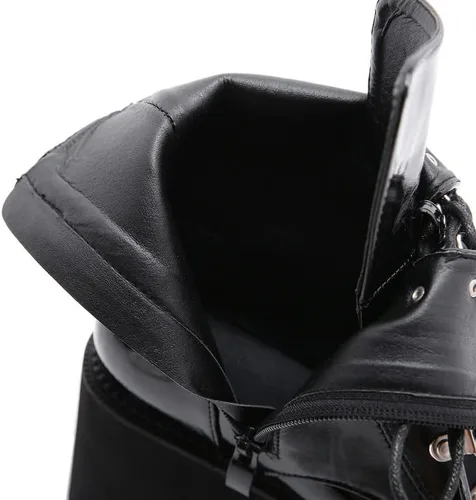 Vista 4 de Starella Botines góticos de plataforma para mujer, tacón de bloque, con cordones, botines de motocicleta de combate con cadena