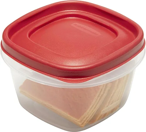 Vista 4 de Rubbermaid Easy Find - Recipientes de almacenamiento de alimentos con tapas, 2 tazas, rojo Racer, juego de 4