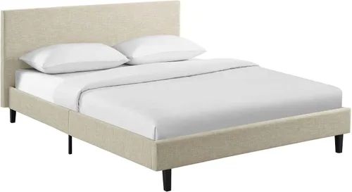 Vista 3 de Modway Anya - Cama de plataforma tapizada beige con soporte de listones de madera