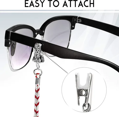 Vista 3 de SIGONNA Retenedores de gafas - Soporte para correa de cristal de ojos - Cadena para gafas para mujer - Correa plateada para gafas - Cadena
