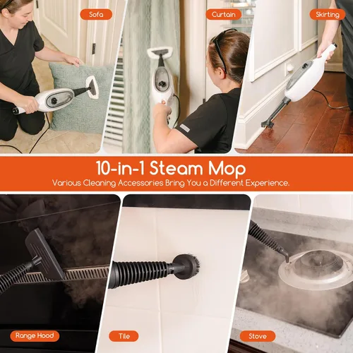 Vista 6 de Mopa de vapor REECOO con accesorios, calentamiento rápido en 20 segundos, vaporizador de piso liviano para limpieza de cocina, sala de estar, piso
