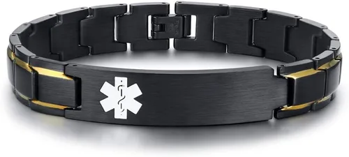 Vista 15 de VNOX Pulsera ajustable de acero inoxidable cepillado de 2 tonos con grabado personalizado gratis, identificación de alerta médica, unisex