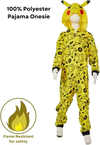 Vista 6 de Pokemon Pijama de una pieza para niños, disfraz de Pikachu con capucha o para dormir con cremallera frontal, tallas 4-10, Multi