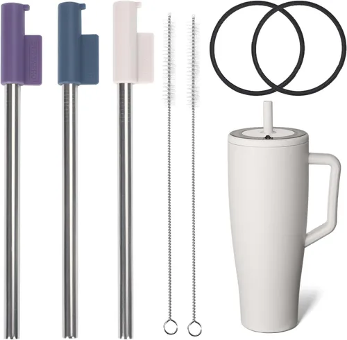 Vista 10 de Jetstop Kit de popote compatible con Brumate Era de 40 onzas, 2 popotes de acero inoxidable con conectores de popote de silicona, anillos de sellado