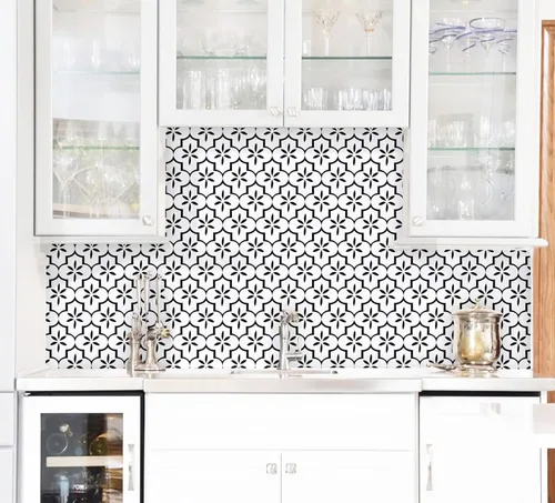 Vista 2 de GloryTik Papel tapiz blanco y negro, diseño geométrico de enrejado, para despegar y pegar, moderno, autoadhesivo, extraíble, impermeable