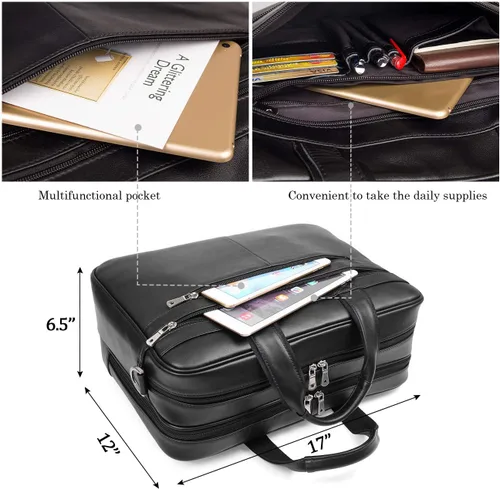 Vista 3 de Augus Maletín de Cuero Genuino para Viaje de Negocios, Bolsas Duffel para Hombre, Bolsa para Laptop que se ajusta a portátiles de 15.6 pulgadas