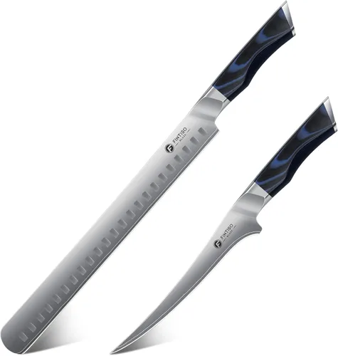Vista 14 de FINTISO Juego de 3 piezas de cuchillos de cocina, juego de cuchillos de chef profesional con mango G10, juego de cuchillos japoneses de acero