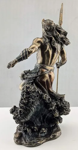 Vista 6 de Veronese Design 7 7/8 pulgadas dios griego Poseidon de pie sobre olas que se estrellan en frío estatua de resina fundida en bronce
