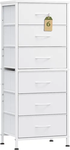 Vista 19 de WLIVE Cómoda Alta Negra para Dormitorio, Cómodas y Arcones de 6 Cajones, Cómoda de Tela para Closet, Sala de Estar, Mesa de Noche con Marco de Negro