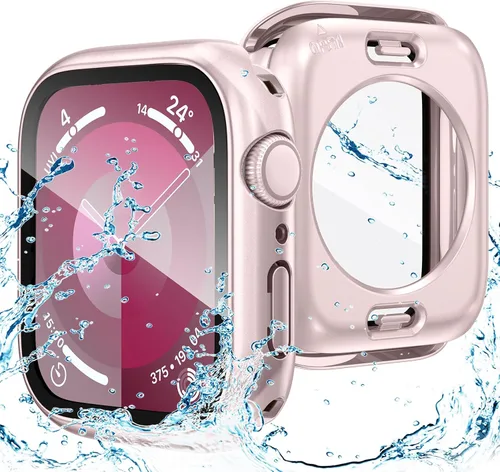 Vista 22 de Goton Funda impermeable 2 en 1 para Apple Watch, protector de pantalla para series 6/5/4, SE 3/2/1 de 40mm, cubierta frontal de vidrio protectora
