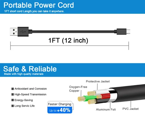 Vista 4 de Cable USB C de 1 pie para auriculares Beats Flex, Studio Buds, Fit Pro/X Kim, para JBL 125TWS, para Samsung Galaxy Buds Plus/Pro, cargador