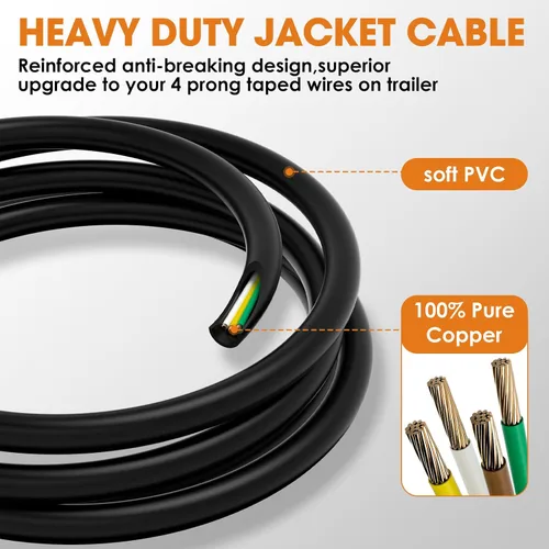 Vista 4 de arnés de cableado de remolque de 4 vías de 5 pies con cable recubierto, conector de extensión de remolque plano de 4 pines de 16AWG, arnés