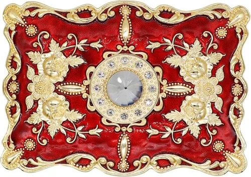 Vista 3 de Joyero rectangular de aleación de metal vintage de lujo, caja de almacenamiento con patrón de rosas para mujeres, niñas, diseño de dos capas, dorado