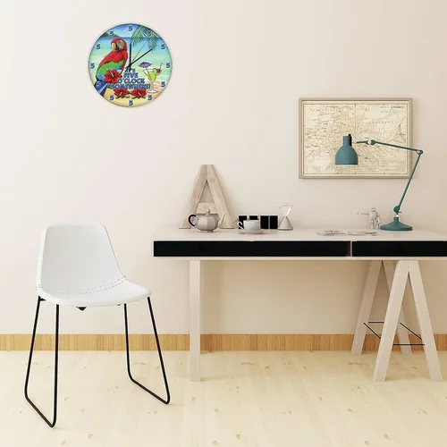 Vista 3 de PotteLove 12 Reloj de pared moderno, silencioso, sin tictac, redondo, de madera, de las 5 en punto, en algún lugar, arte para colgar en la pared