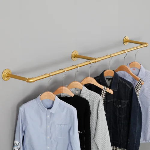 Vista 3 de Perchero industrial para ropa de tubería montado en la pared, estante de ropa vintage al por menor, estante de ropa, perchero de metal comercial