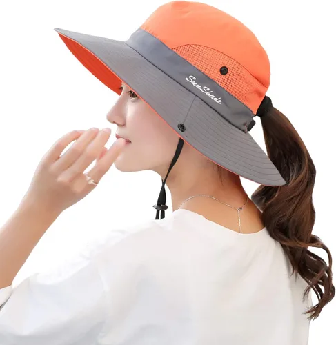 Vista 10 de Muryobao - Gorro de pesca para mujer, protección UV, plegable, con borde ancho