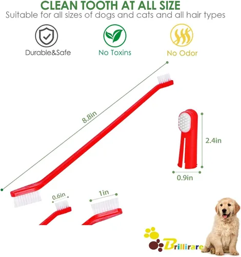 Vista 4 de Juego de 12 cepillos de dientes para perros, cepillos de dientes de silicona suave, limpieza de dientes de gato de doble cabeza y cuidado dental