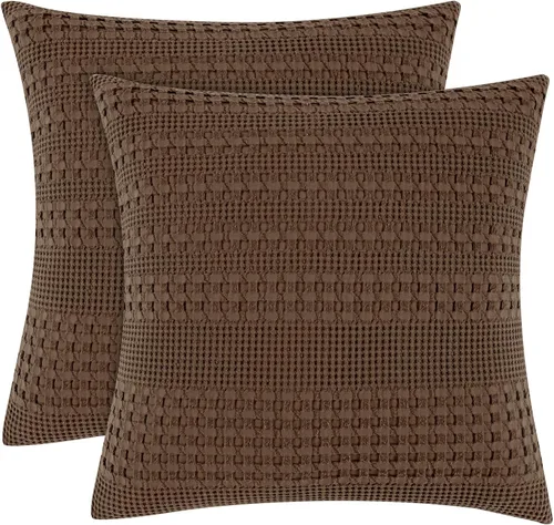 Vista 89 de PHF Fundas de almohada 100% algodón con tejido de gofre de 24 x 24 pulgadas, paquete de 2 fundas cuadradas para decoración elegante del hogar, sin