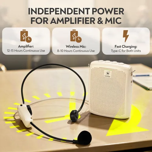 Vista 7 de WinBridge - Amplificador de voz Bluetooth - Micrófono inalámbrico de 15 W, sistema PA portátil para aula/ancianos, altavoz y micrófono