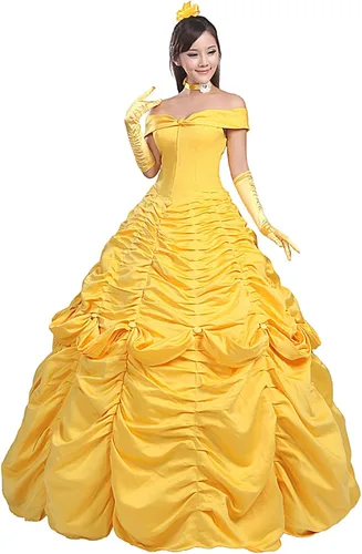 Vista 2 de Ainiel Disfraz de princesa para mujer, de satén amarillo (XL, estilo 1)