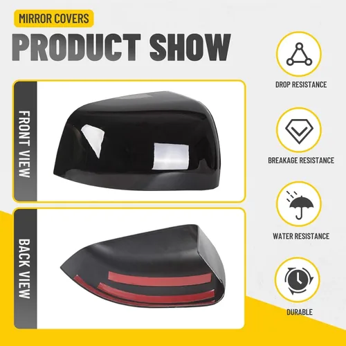 Vista 6 de KUAFU Fundas de espejo de mitad lateral superior compatibles con Jeep Grand Cherokee/Dodge Durango 2011-2020, cubiertas de espejo retrovisor negro