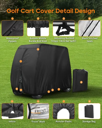 Vista 3 de Funda para Carrito de Golf para 2 Pasajeros Resistente, 420D Impermeable Fundas para Carrito de Golf Techo Extendido Compatible con Carritos de Golf