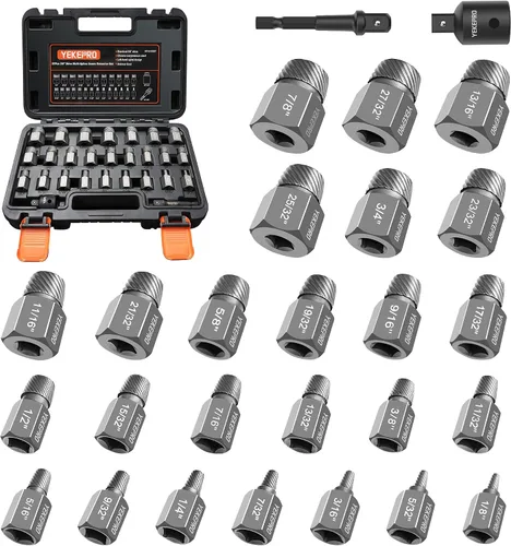 Vista 7 de Juego de extractor de tornillos de 15 piezas, 3/8 pulgadas, multilínea de 3/8 pulgadas, kit extractor de pernos fácil de sacar, herramienta