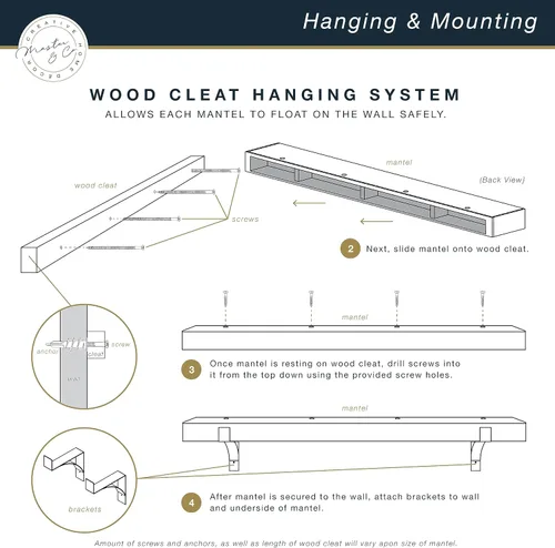 Vista 5 de MCS 183 cm de repisa para chimenea, Master & Co con acabado de grano de madera natural, estante flotante de madera maciza para sala de estar