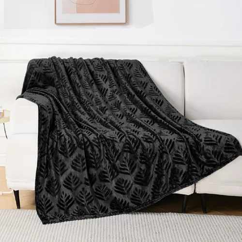 Vista 2 de Exclusivo Mezcla Manta de Vellón Tamaño King para Cama, Mantas Súper Suaves y Acogedoras para Uso Durante Todas las Estaciones, Patrón de Hojas