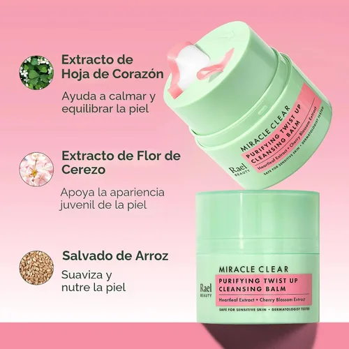 Vista 5 de Rael Removedor de maquillaje, Bálsamo limpiador Miracle Clear – Bálsamo removedor de maquillaje Twist-Up con aceites de salvado de arroz y jojoba