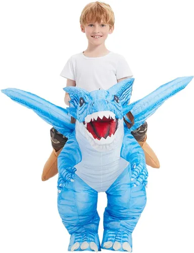 Vista 2 de GOOSH Disfraz inflable de dinosaurio para niños, disfraces de Halloween para niños y niñas, divertido disfraz inflable para fiesta de Halloween