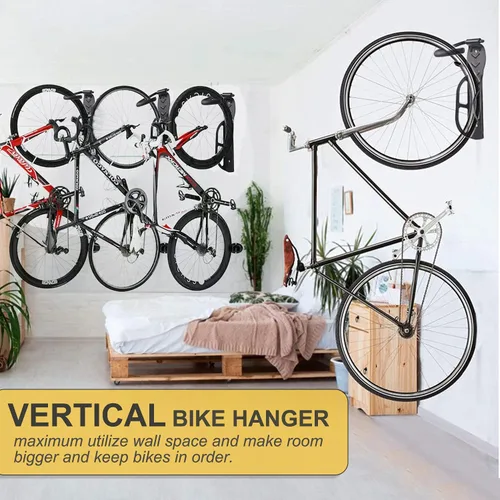 Vista 6 de Soporte de pared para garaje, 2 unidades, ganchos verticales para colgar bicicletas, para almacenamiento en interiores