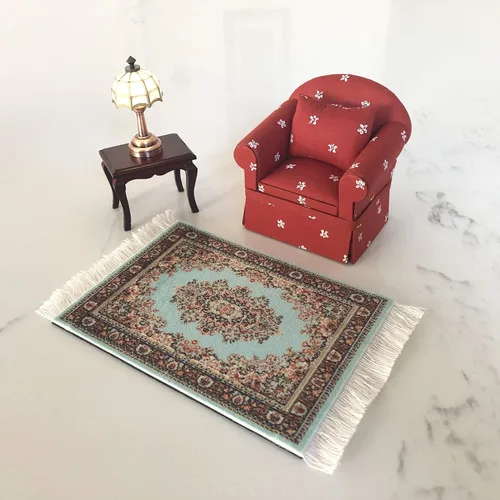 Vista 8 de Juego de 4 alfombras de área para casa de muñecas, accesorios de alfombra en miniatura para casas de muñecas, decoración rectangular de suelo de 6 x