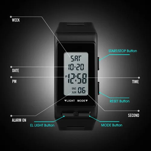 Vista 7 de Reloj de pulsera digital para mujer, resistente al agua, con visualización de la semana