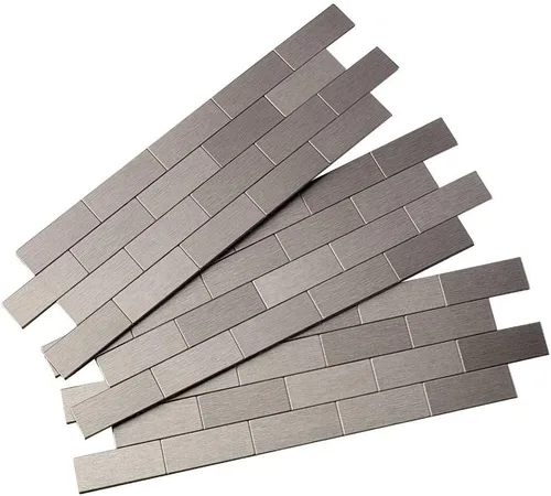 Vista 5 de Azulejos adhesivos de Aspect para salpicadero, de metal mate, diseño de tipo metro, para cocina y baño, A95-51