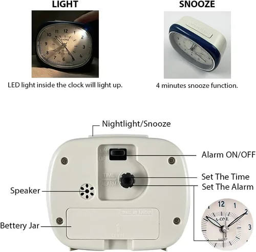 Vista 4 de Reloj despertador silencioso cuadrado redondo – Diseño híbrido único, sin tictac, funciona con pilas, perfecto para decoración de dormitorio
