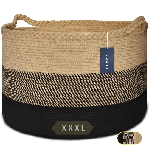 Vista 16 de COMSE Cesta de manta extra grande, cesta tejida para lavandería, 21.7 x 13.8 pulgadas, cesta de guardería, cesta de cuerda de algodón, cesta