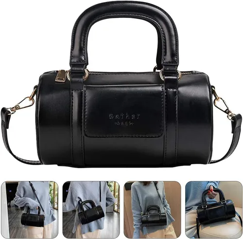 Vista 5 de ValiCLUD - Bolsa de moda para bolso retro con forma de cilindro, Negro), 483