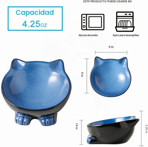Vista 2 de Nihow Cuencos básicos de cerámica para gatos: cuenco para gatos de 5 Azul & negro