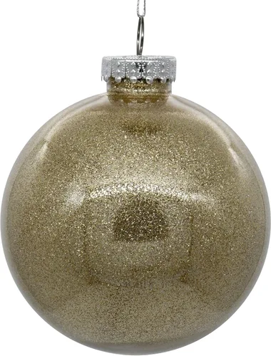 Vista 35 de Vickerman Adorno navideño de bola transparente de 3 pulgadas con interior de purpurina dorada antigua. Oro envejecido