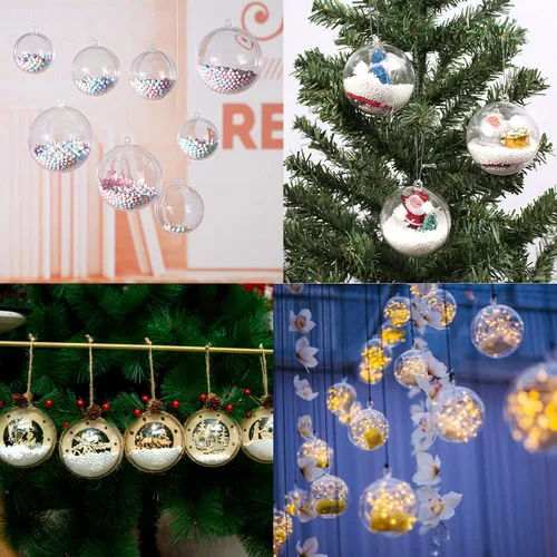 Vista 6 de 20 bolas decorativas rellenables de plástico transparente, bolas decorativas para árbol de Navidad, adecuadas para Navidad, vacaciones, bodas