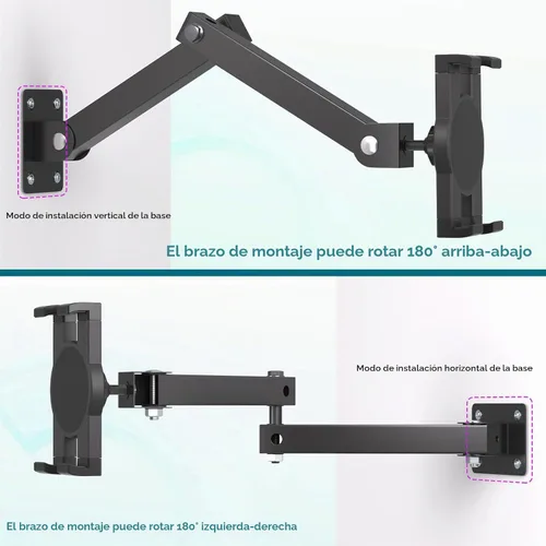 Vista 5 de Mippko Soporte plegable de pared para iPad, soporte para tableta, soporte ajustable de 360°, brazo articulado de aleación de aluminio extensible