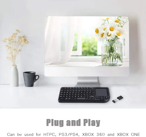 Vista 3 de Teclado táctil inalámbrico de 2.4 GHz, súper delgado y ligero, recargable, ultra delgado, USB retroiluminado, Plug and Play, compatible con HTPC