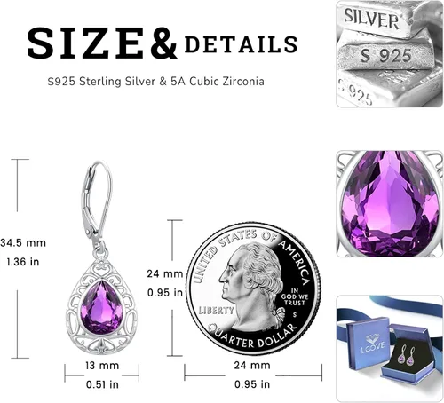 Vista 220 de Aretes colgantes de plata de ley con diseño de árbol de la vida, flor, abeja, animales, gato, colibrí, piedra lunar, turquesa, aretes con cierre